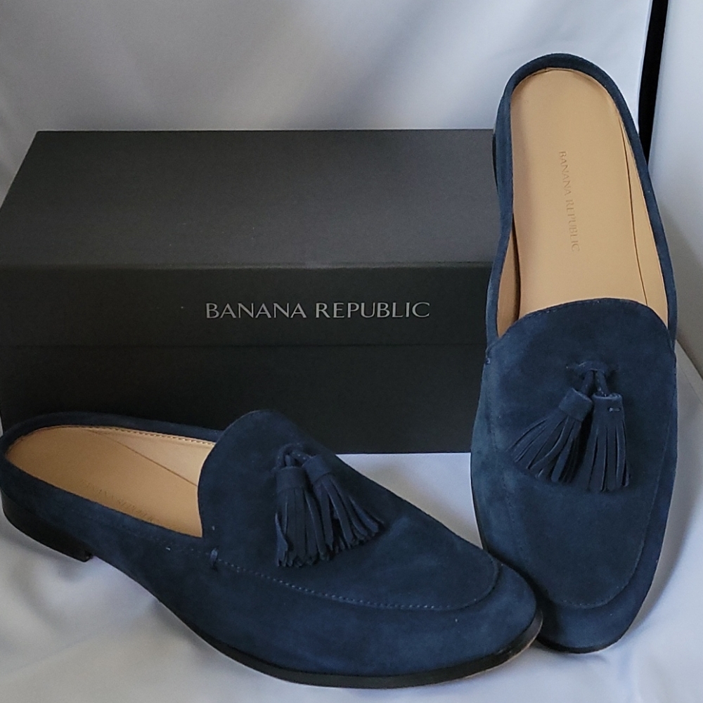 Suede Tassel Navy Slide Loafer